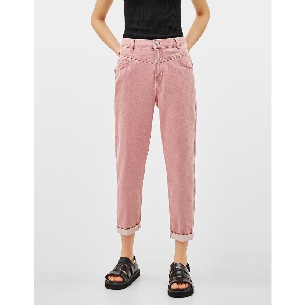 Bershka Vintage Wash Pink High Rise Cuffed Women's Denim Cotton Jean 6